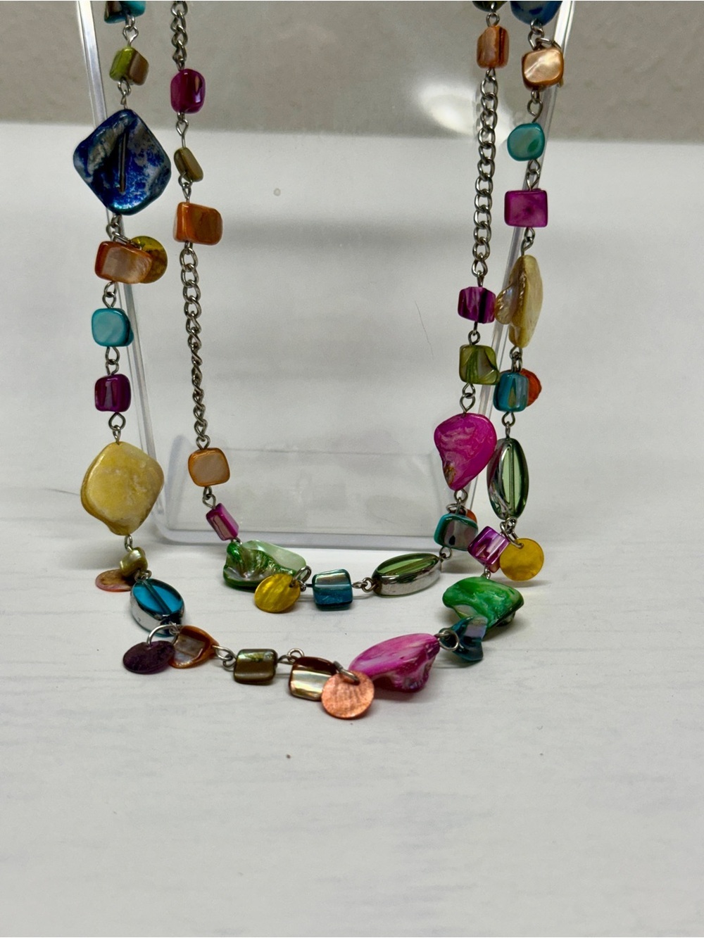 Vtg Sapphire For Cracker Barrel Beaded Necklace And Earrings Set